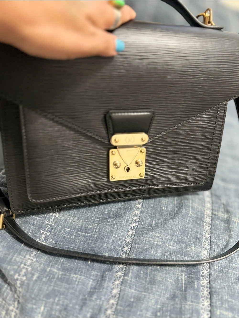 Louis Vuitton Black Epi Leather Monceau Bag